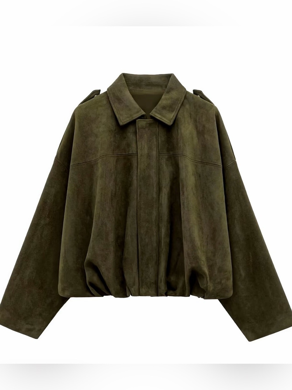 Olive Green Suede Bomber Jacket Size Medium